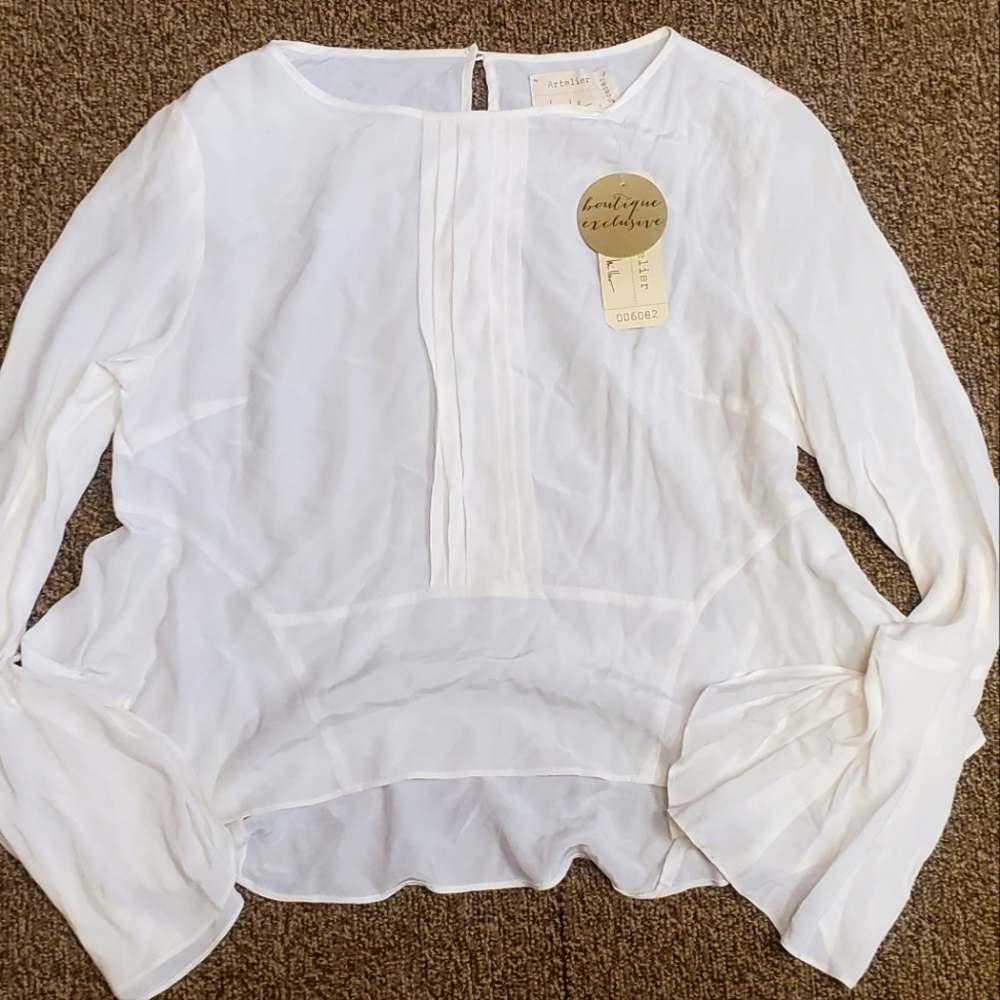 Nicole Miller Artelier RARE 100% silk peplum blouse L